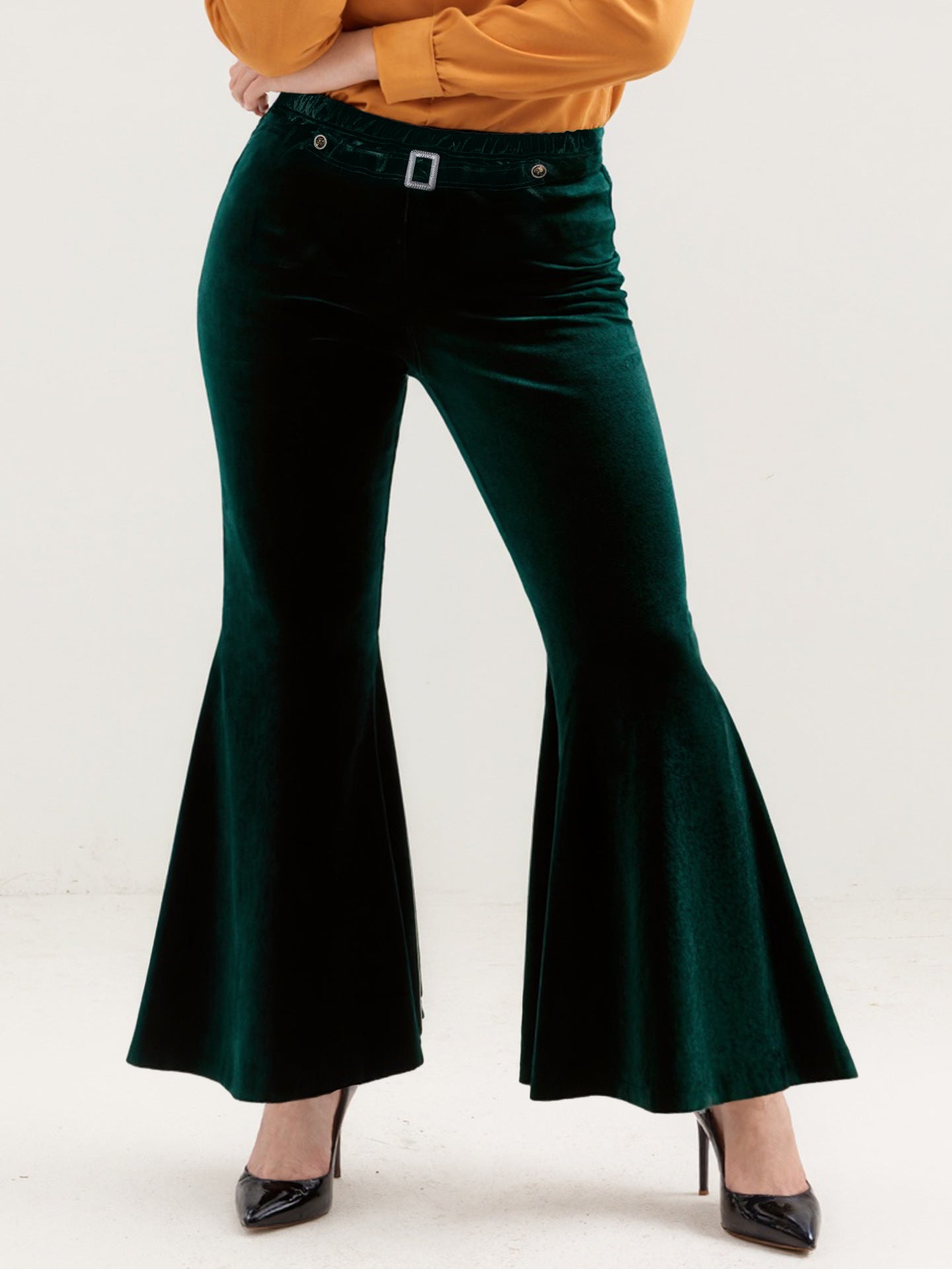 Autumn Winter All Matching Metal Decoration Plus Size Pleuche Wide Leg Pants Casual Pants