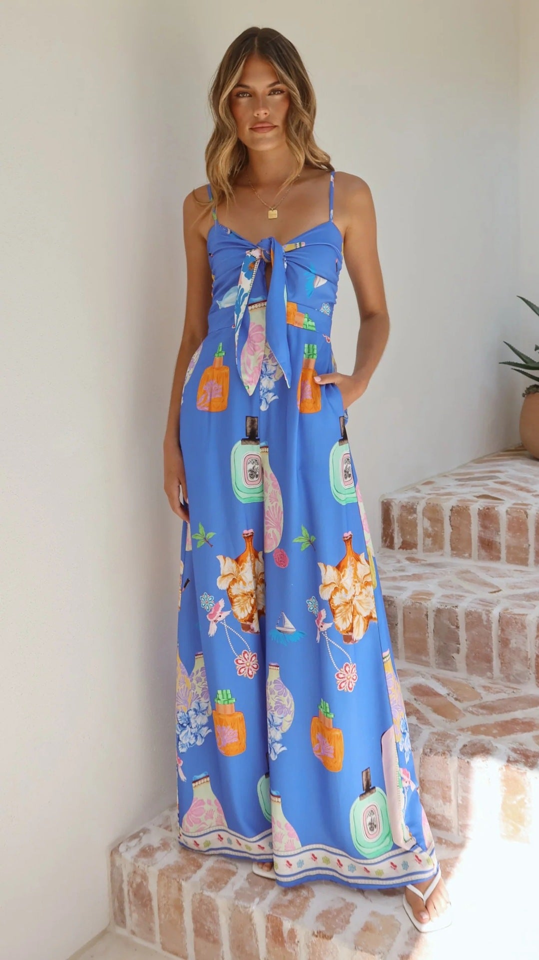 Jumpsuit Digital Printing High Waist Vacation Pants Leg Jumpsuit Women