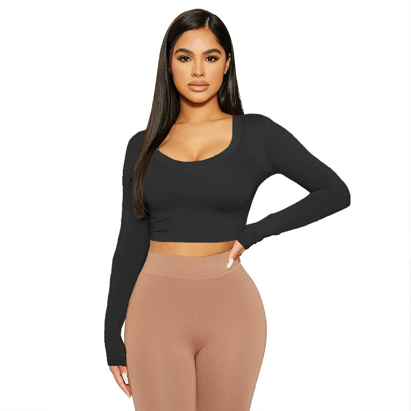 Spring Women Slim U Neck Long-Sleeved