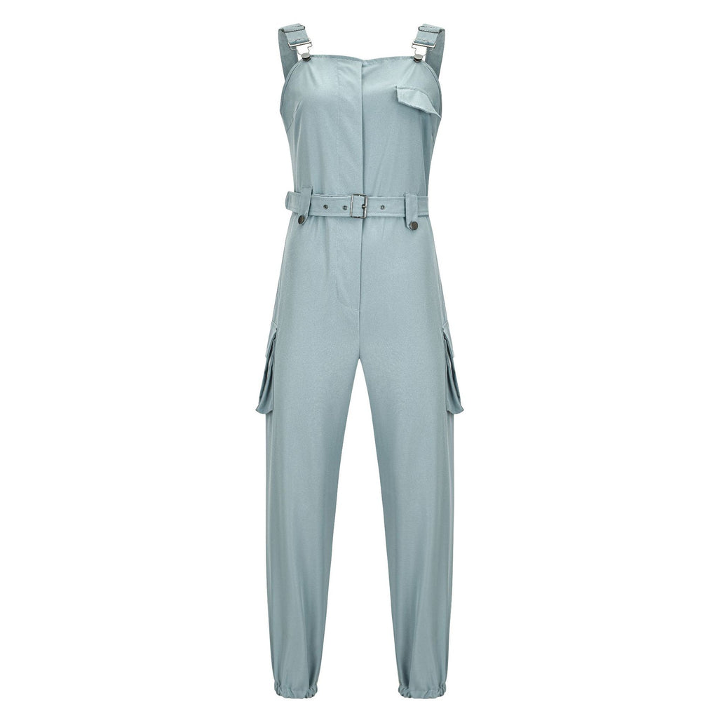 Women Workwear Belt Sleeveless Suspender Simple Ankle Banded Plus size Jumpsuit