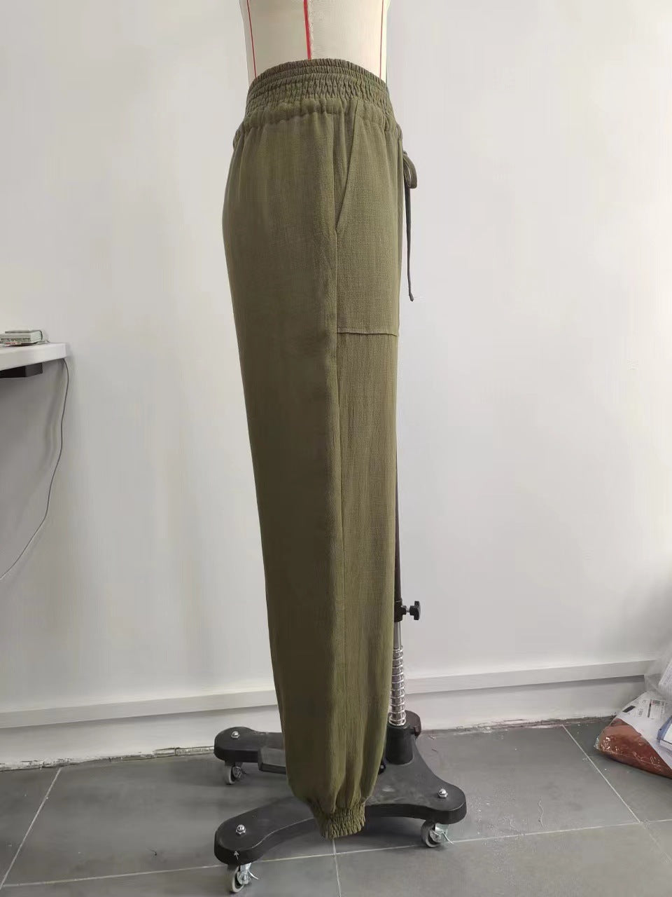 High Waist Loose Harem Casual with Big Pockets Women Pants Smocking Elastic Waist Wide Leg Pants