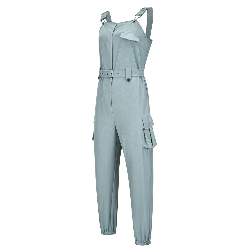 Women Workwear Belt Sleeveless Suspender Simple Ankle Banded Plus size Jumpsuit