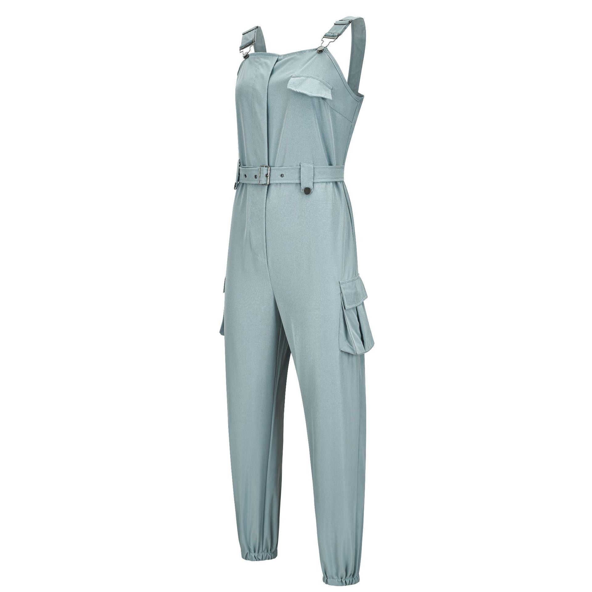 Women Workwear Belt Sleeveless Suspender Simple Ankle Banded Plus size Jumpsuit