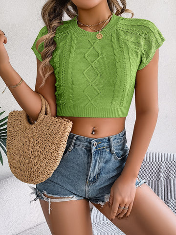 Spring Casual Solid Sleeve Cropped Women