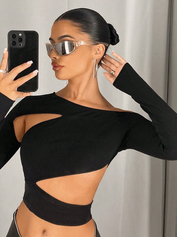 Women Trendy Asymmetric One Shoulder Long Sleeve