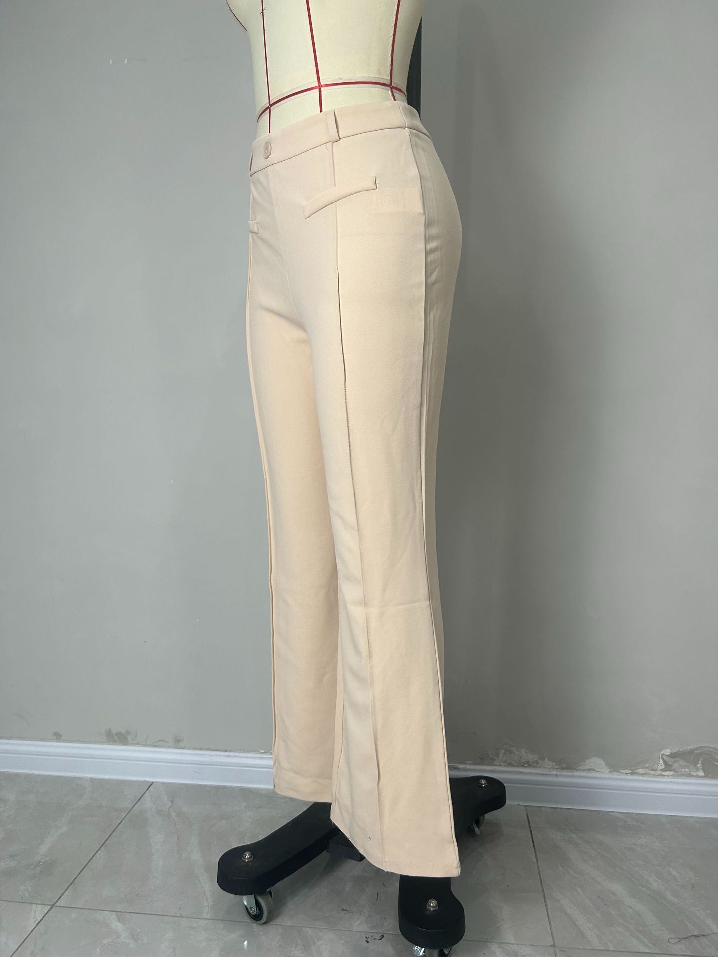 Women Bootcut Pants Front Pocket Decorative Stretch Slim Work Pant