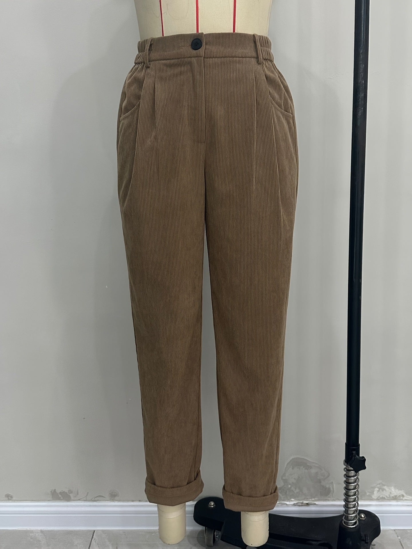 Autumn Women Casual Loose Corduroy High Waist Straight Pants