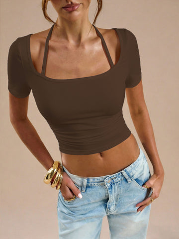 Women Halter Square Collar Slimming Sleeve