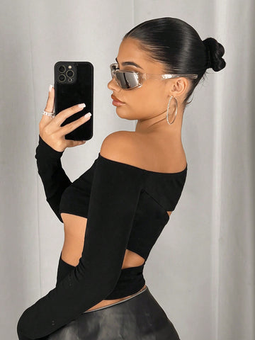 Women Trendy Asymmetric One Shoulder Long Sleeve