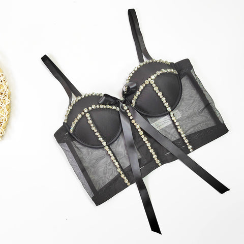 Sexy See Through Beaded Light Diamond Sling