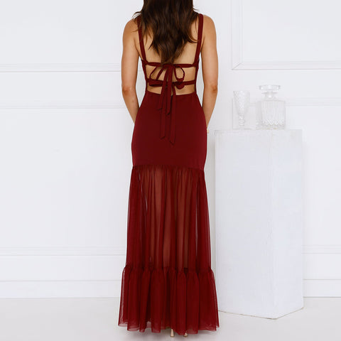 Los Frailes Sleeveless Mesh Stitching Tight Sheath Transparent Backless Dress