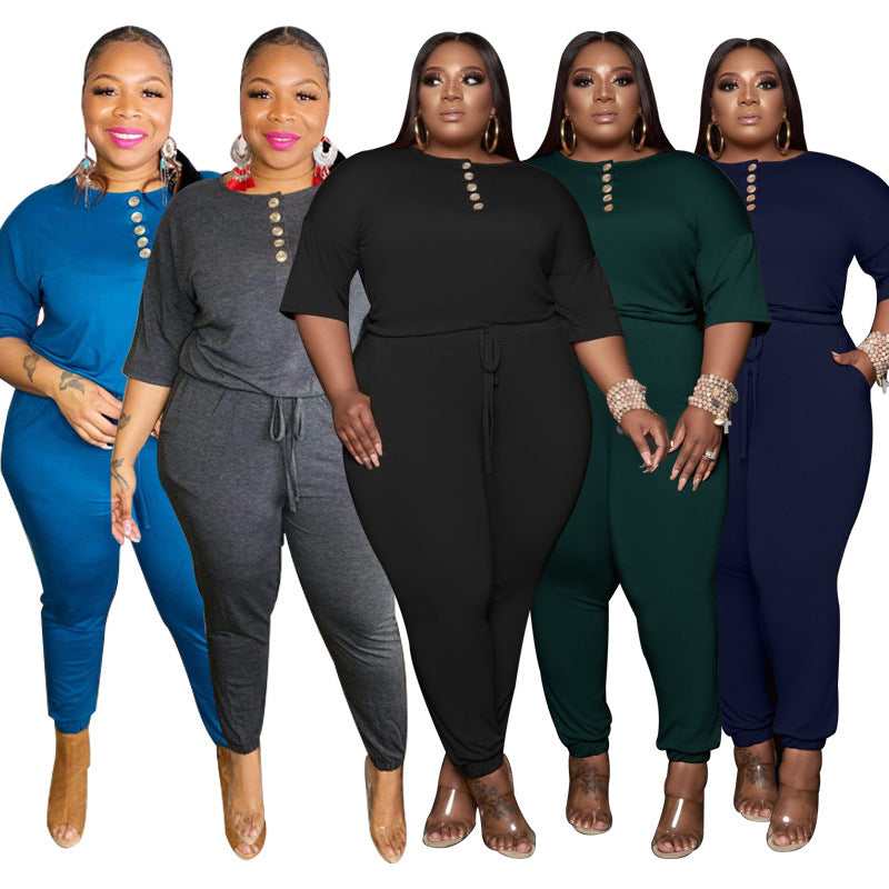 Plus Size Solid Color Loose Casual Jumpsuit Women Jumpsuit