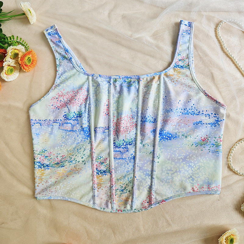 Plus Size Print Gradient Boning Corset Vest Top Summer Boning Corset Slip Ladies
