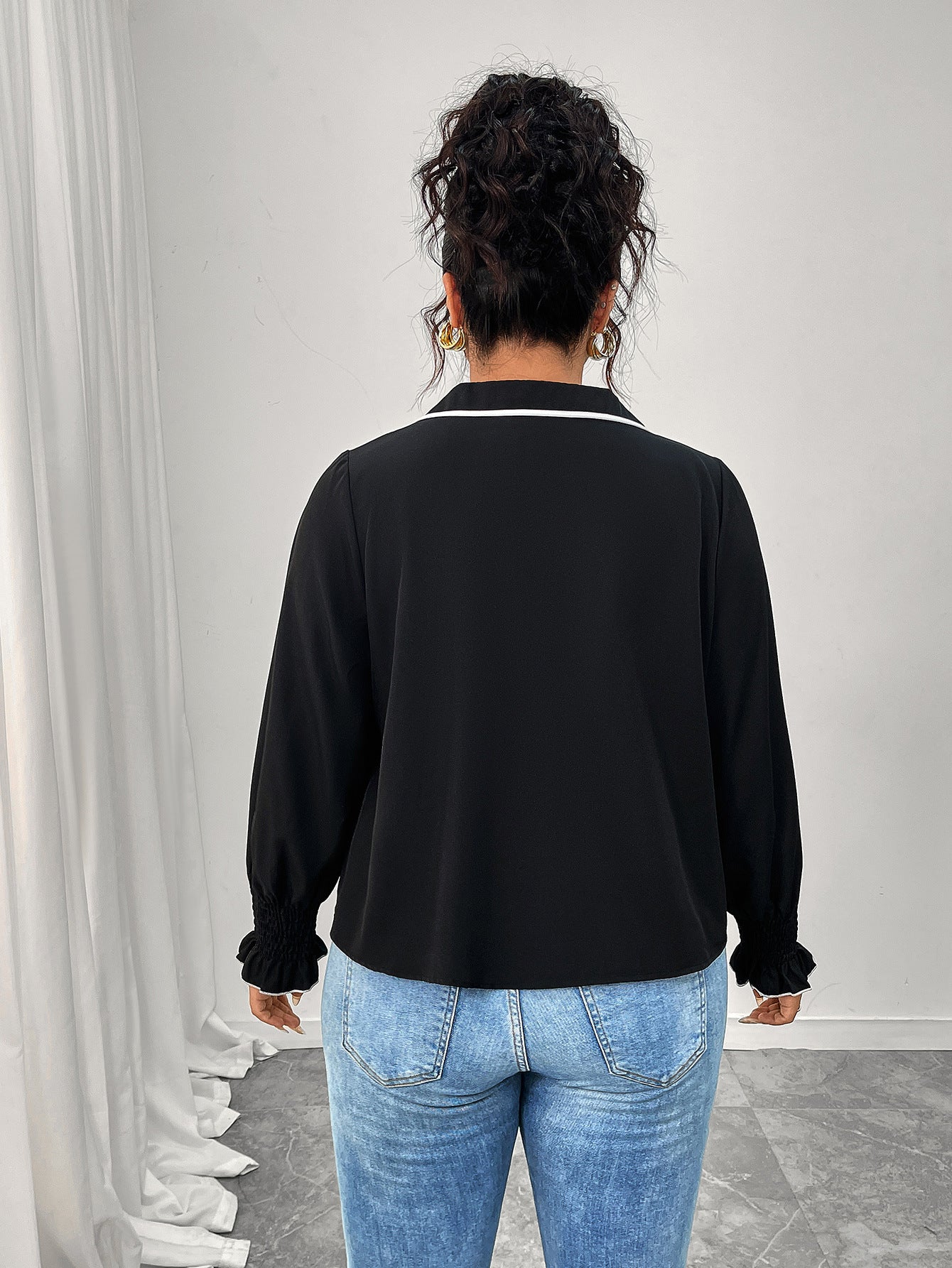 Chanel Coat Polo Collar Black Short Coat Bow Top