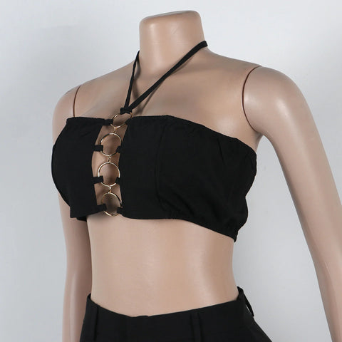Beacon Falls Sleeveless Strapless Wide Leg Hole Hollow Out Two Piece Set