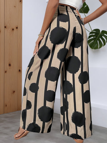 Women Summer Bohemian Printed Wide Leg Pants Loose High Waist Beach Trousers