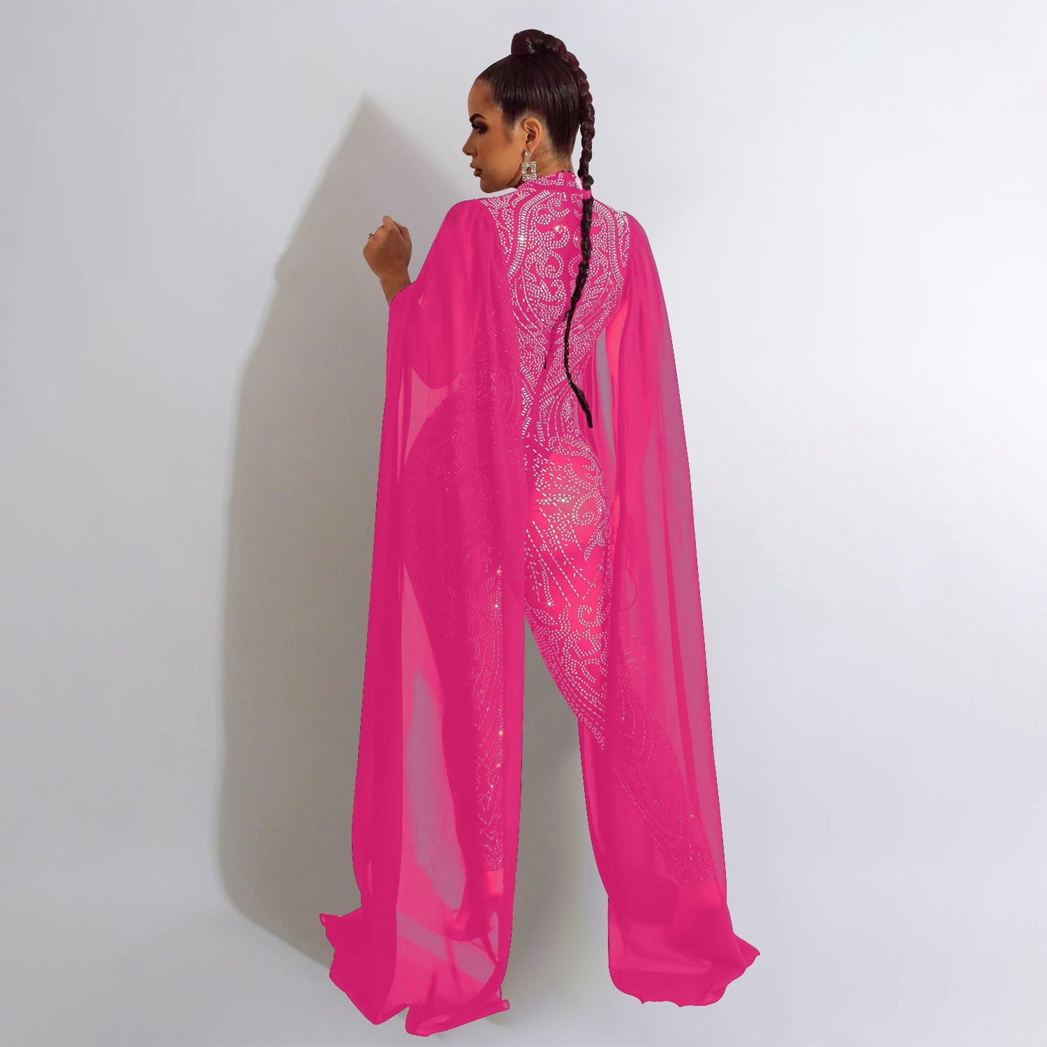 Autumn Winter Women Clothing Sexy Mesh Rhinestone See through Nightclub Jumpsuit Women