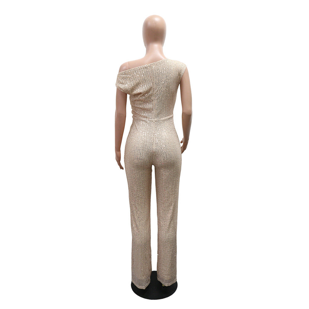 Sequined Jumpsuit Slim Fit Evening Sleeveless Women Trousers