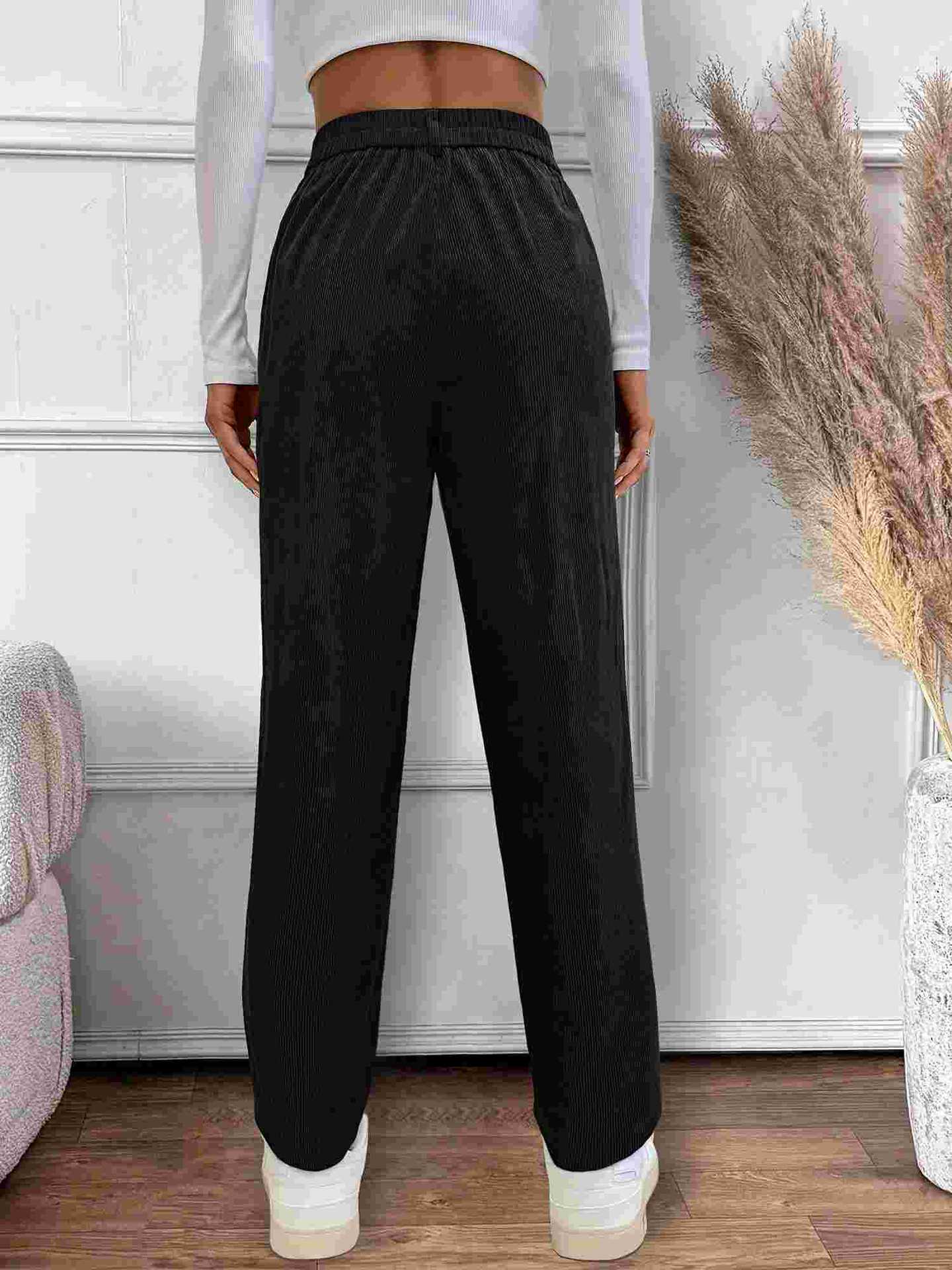 Autumn Women Casual Loose Corduroy High Waist Straight Pants