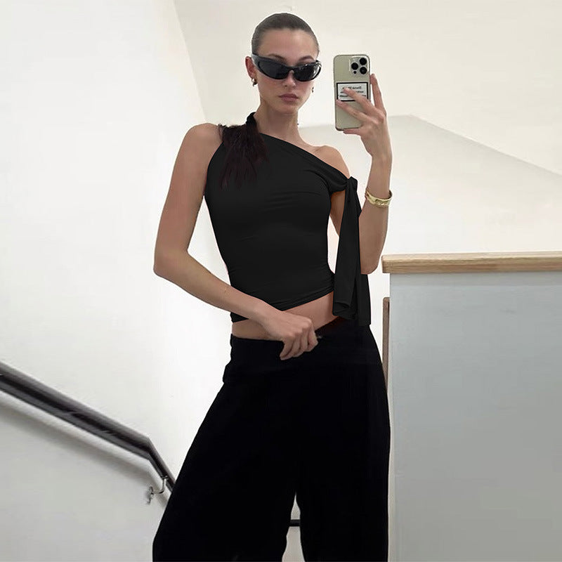 Women Solid Shoulder Strap Vest