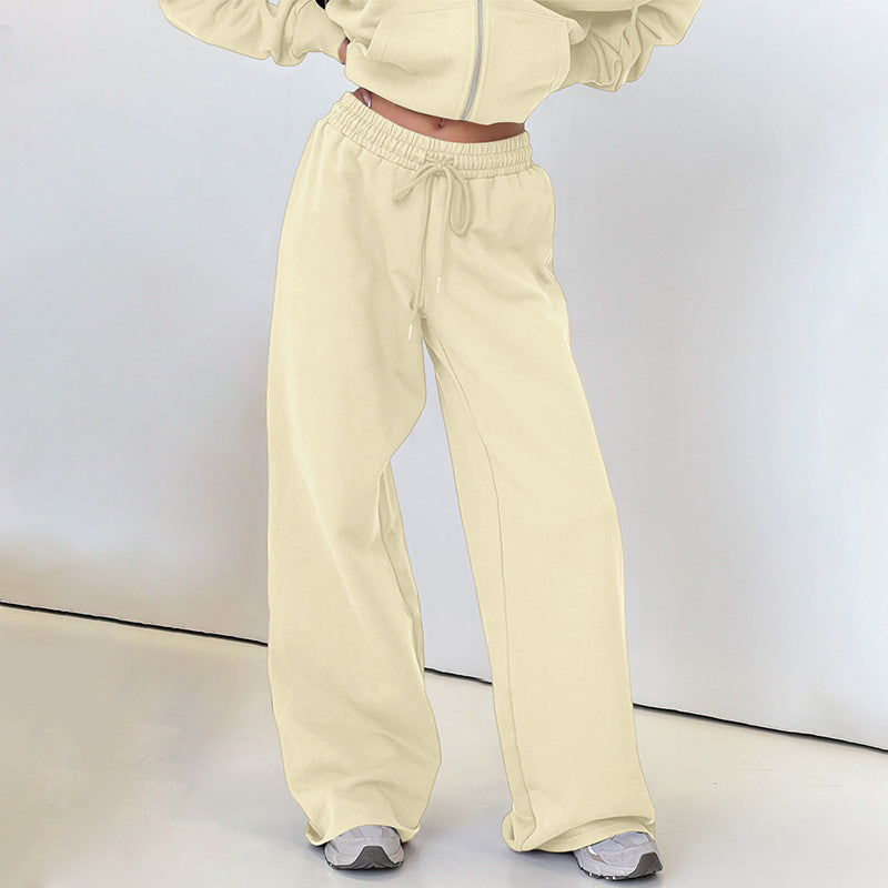 Women Wear Autumn Casual Loose Drawstring Tight Waist Solid Color Trousers