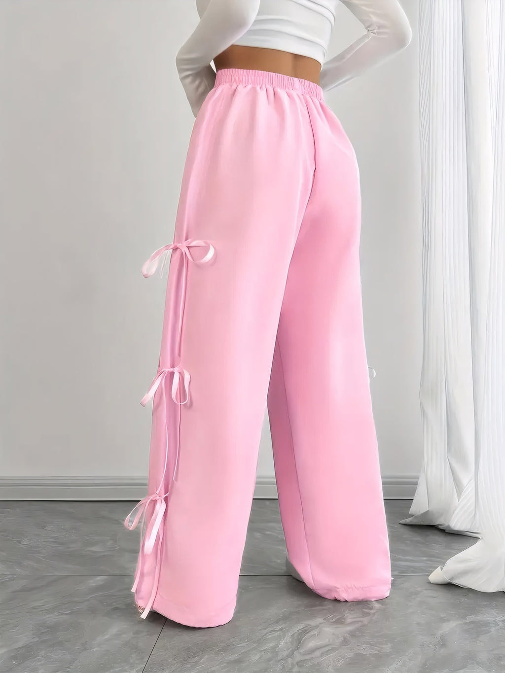 Summer Girls Bow Quick-Dry Pants Straight Slimming Small Drooping Wide Leg Pants Women Summer Thin