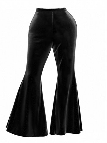 Autumn Winter All Matching Metal Decoration Plus Size Pleuche Wide Leg Pants Casual Pants