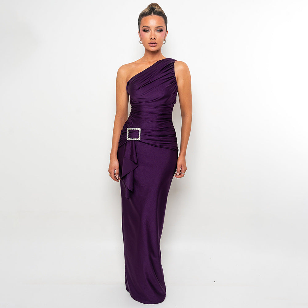 Asbury Park Wear One Shoulder Pleated Sheath Maxi Dress