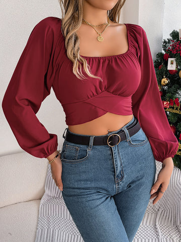 women Spring Casual Lantern Sleeve Waist Chiffon