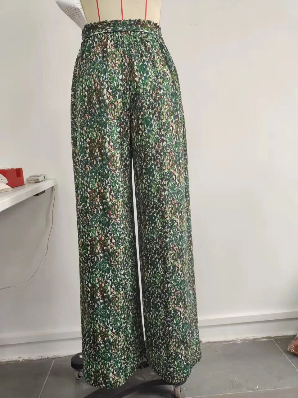 French Vintage Floral Bow Tied High Waist Drooping Wide Leg Pants Women Summer Loose Slimming Casual Pants