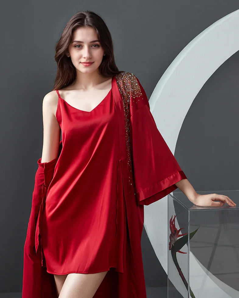 Luxurious Rhinestone Satin Custom Bridal and Bridesmaid Robe – Sparkling Elegance