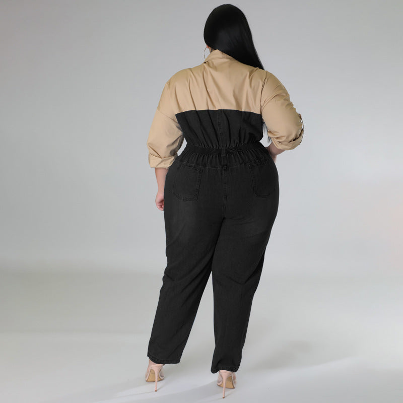Plus Size Women Clothes Contrast Color Jumpsuit