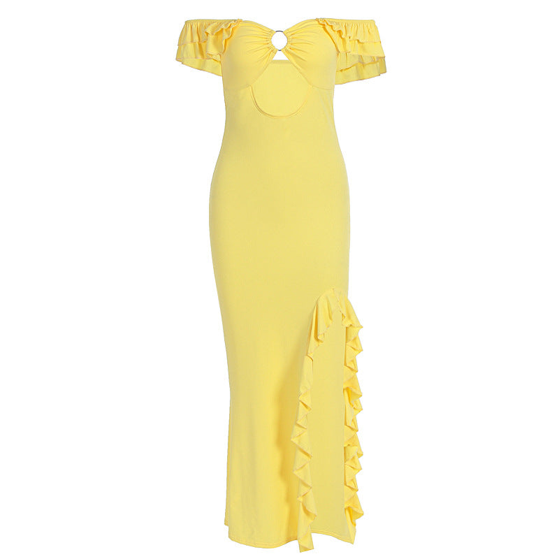 Waterfront Sexy off Shoulder Tube Top Hollow Out Cutout Slim Fit Slit Dress