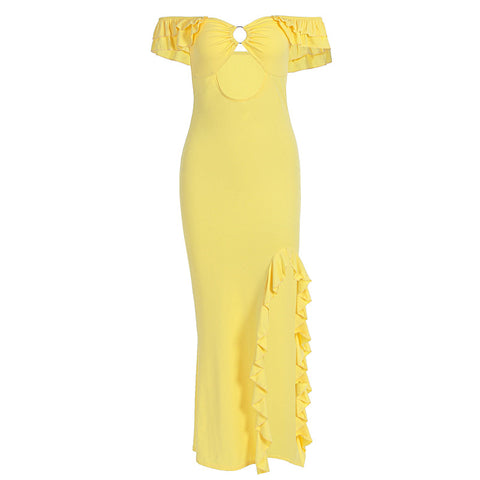 Waterfront Sexy off Shoulder Tube Top Hollow Out Cutout Slim Fit Slit Dress