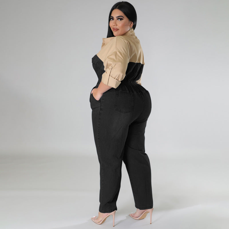 Plus Size Women Clothes Contrast Color Jumpsuit