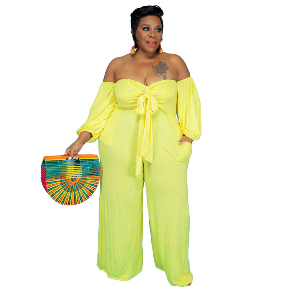 Plus Size Sexy Tube Solid Color Jumpsuit Wide jumpsuit