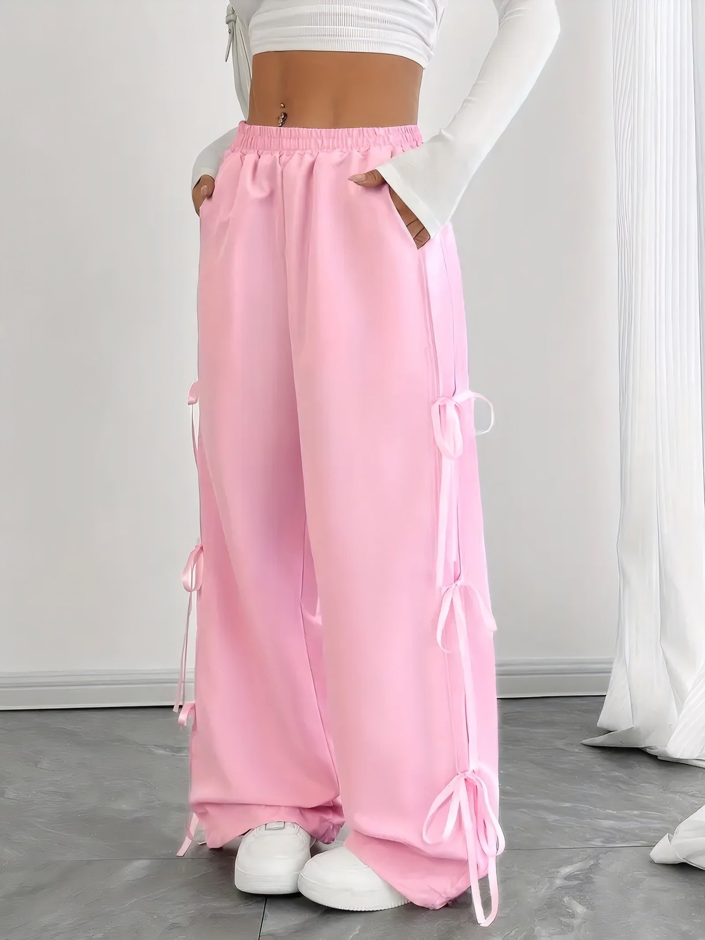 Summer Girls Bow Quick-Dry Pants Straight Slimming Small Drooping Wide Leg Pants Women Summer Thin