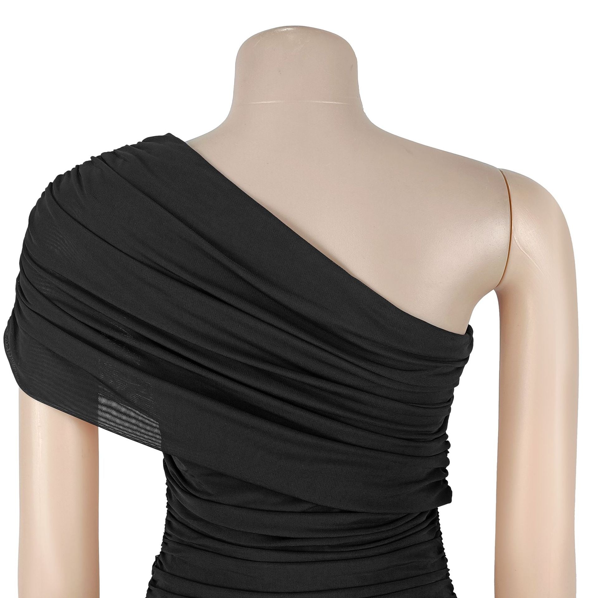 Mount Olive Sexy Formal One Shoulder Long Split Hem Solid Party Maxi Dress