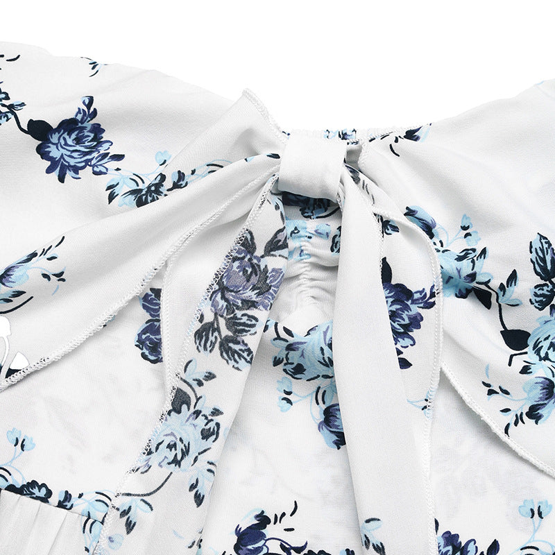 French Vacation Tube Top Floral Printed Wide Leg Jumpsuit
