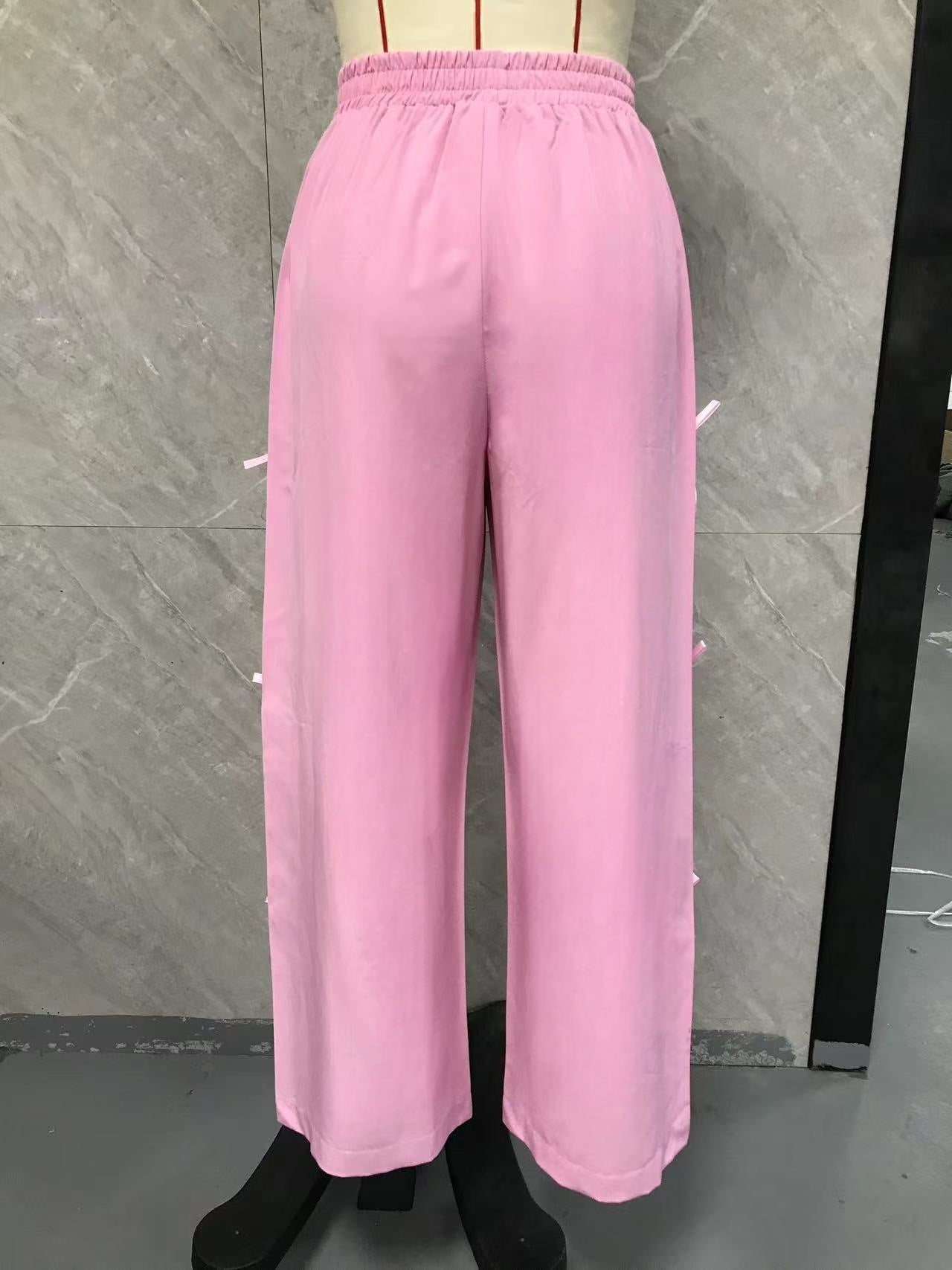 Summer Girls Bow Quick-Dry Pants Straight Slimming Small Drooping Wide Leg Pants Women Summer Thin