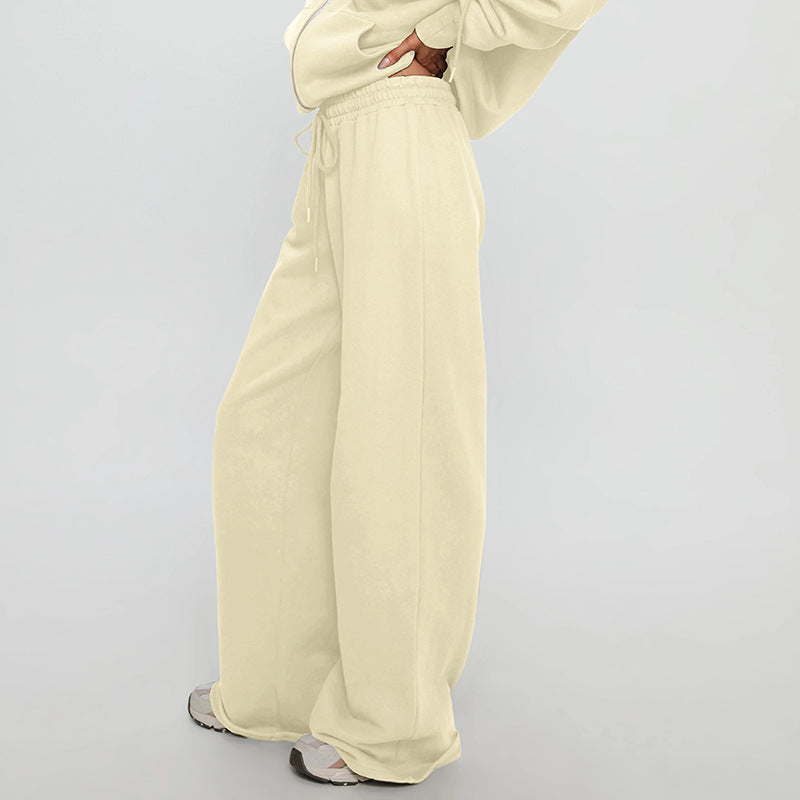 Women Wear Autumn Casual Loose Drawstring Tight Waist Solid Color Trousers