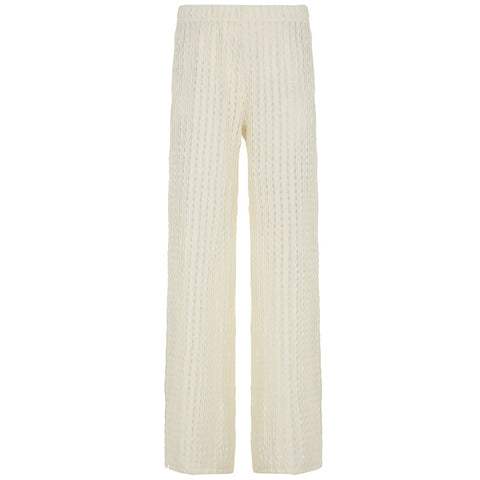 Vacation Texture Hollow Out Cutout Loose Solid Color Casual Pants Sexy High Waist Slimming All Matching Straight Leg Trousers