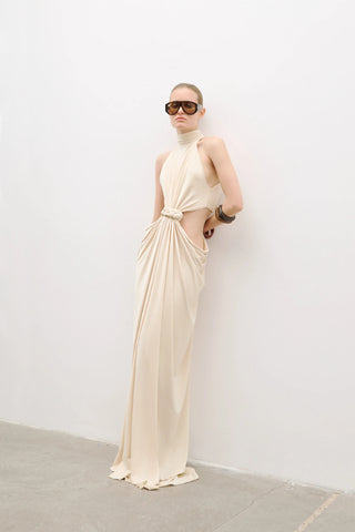 Bear Turtleneck Sleeveless Cropped Twisted Hollow Out Cutout out Embellished Maxi Dress