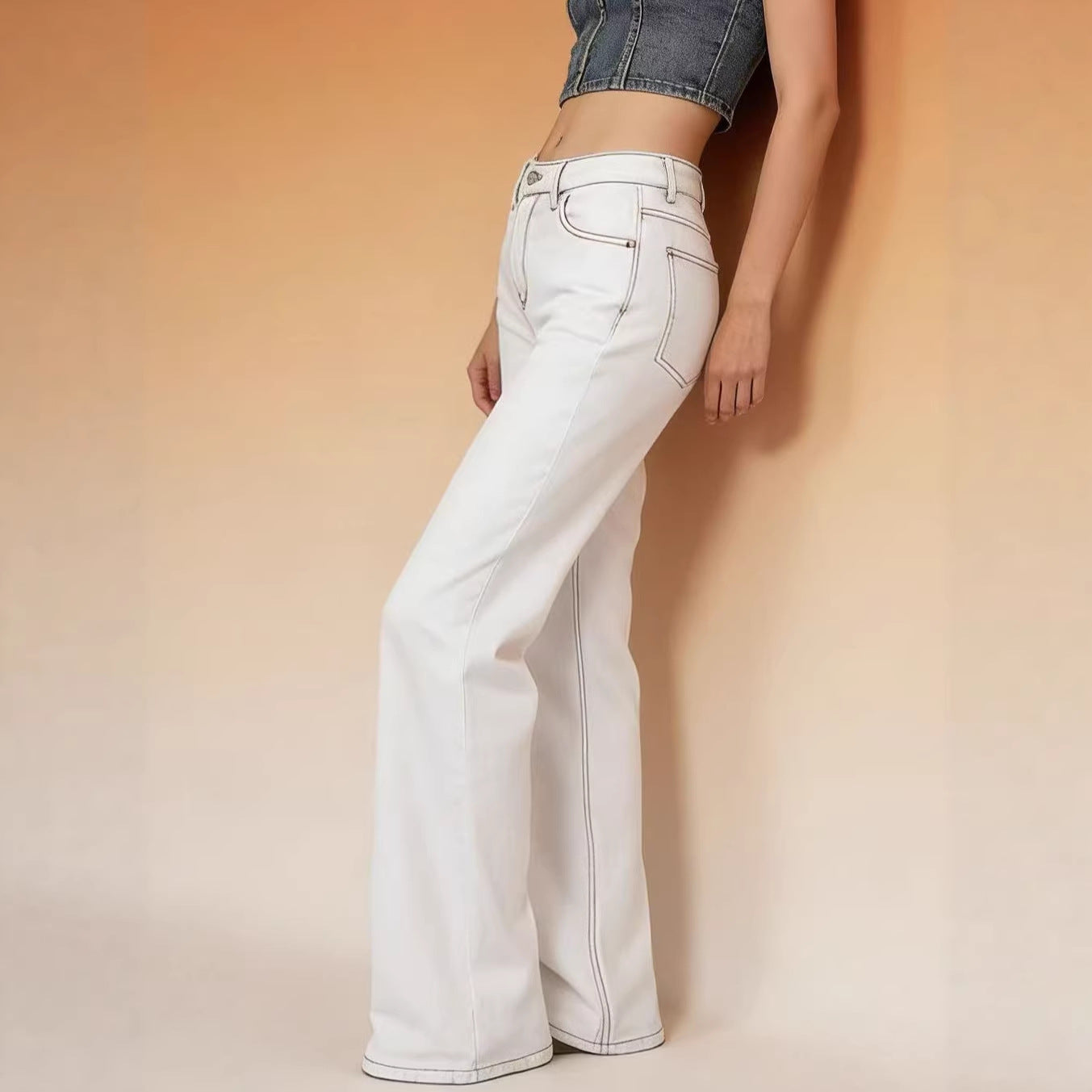 White Bow Strawberry Cute Patch Straight Low Waist Loose Fitting Women Jeans