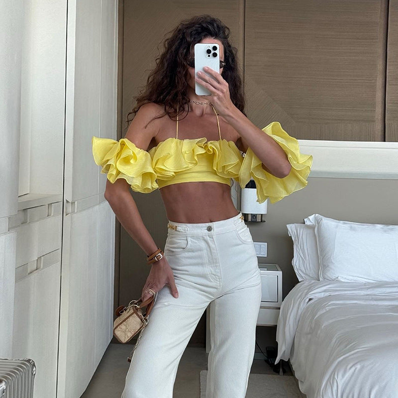 Summer Women Halter Cropped Wrapped Sleeve