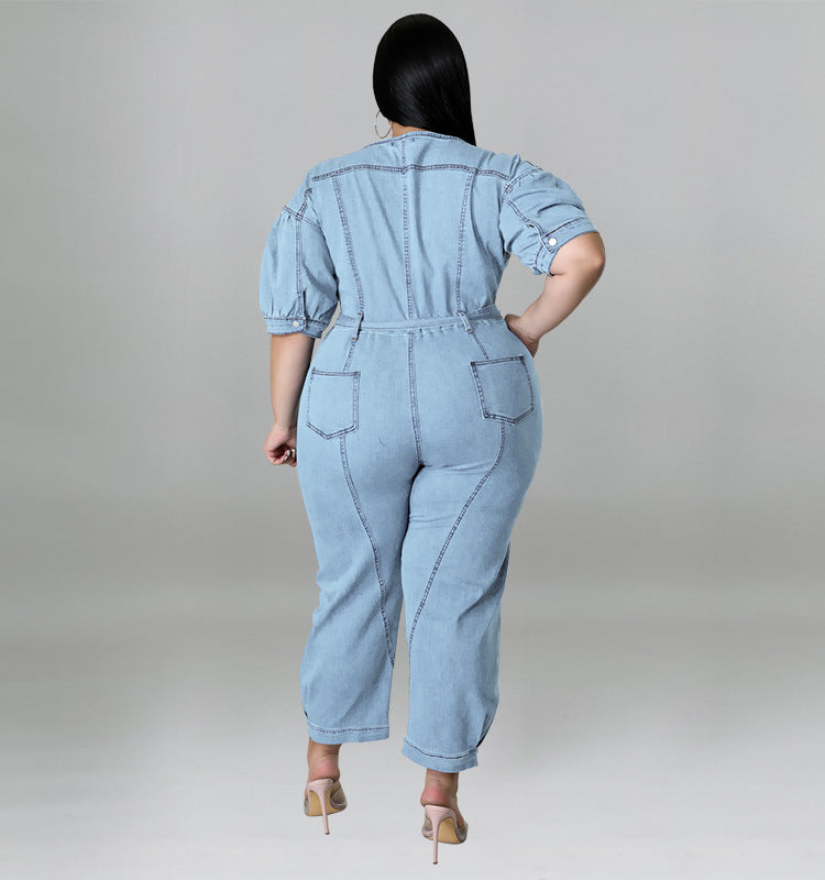Plus Size Women Clothing Summer Sleeve Jumpsuit
