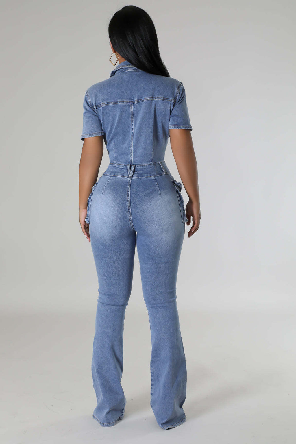 Waist Slim Elastic Fried Floral Wash Denim Jumpsuit Jumpsuit Bell Bottom Pants