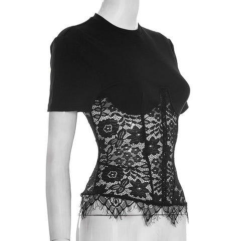 Women round Neck Shoulder See through