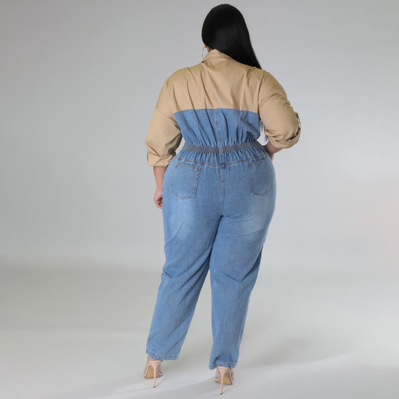 Plus Size Women Clothes Contrast Color Jumpsuit