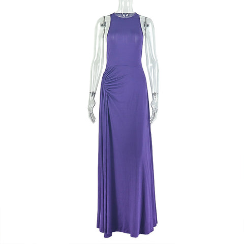 Colorado Fitted Waist Pleated Design Hip Round Neck Sleeveless Dress